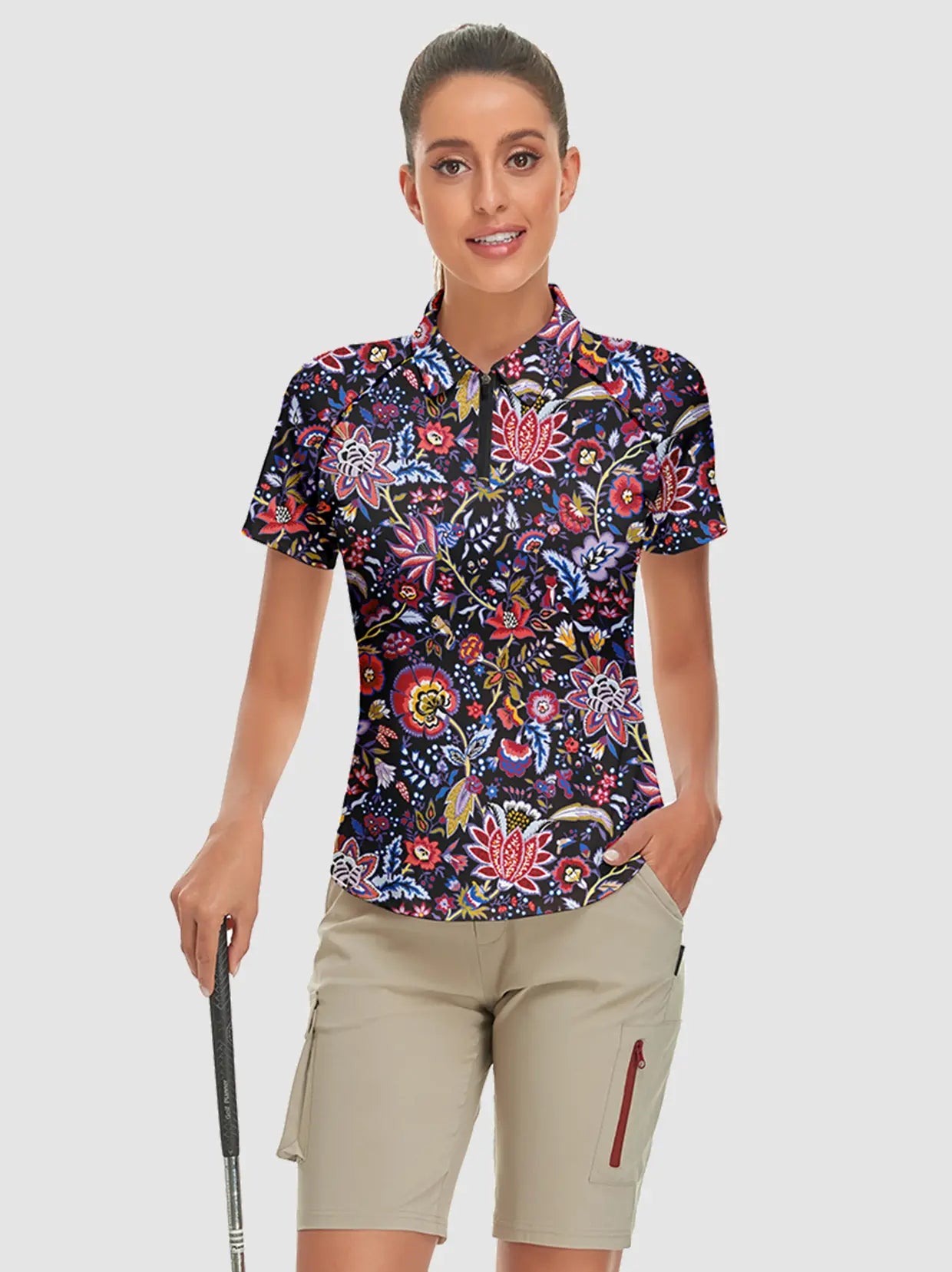 Colorful Flower Short-sleeve Golf Polo for Women