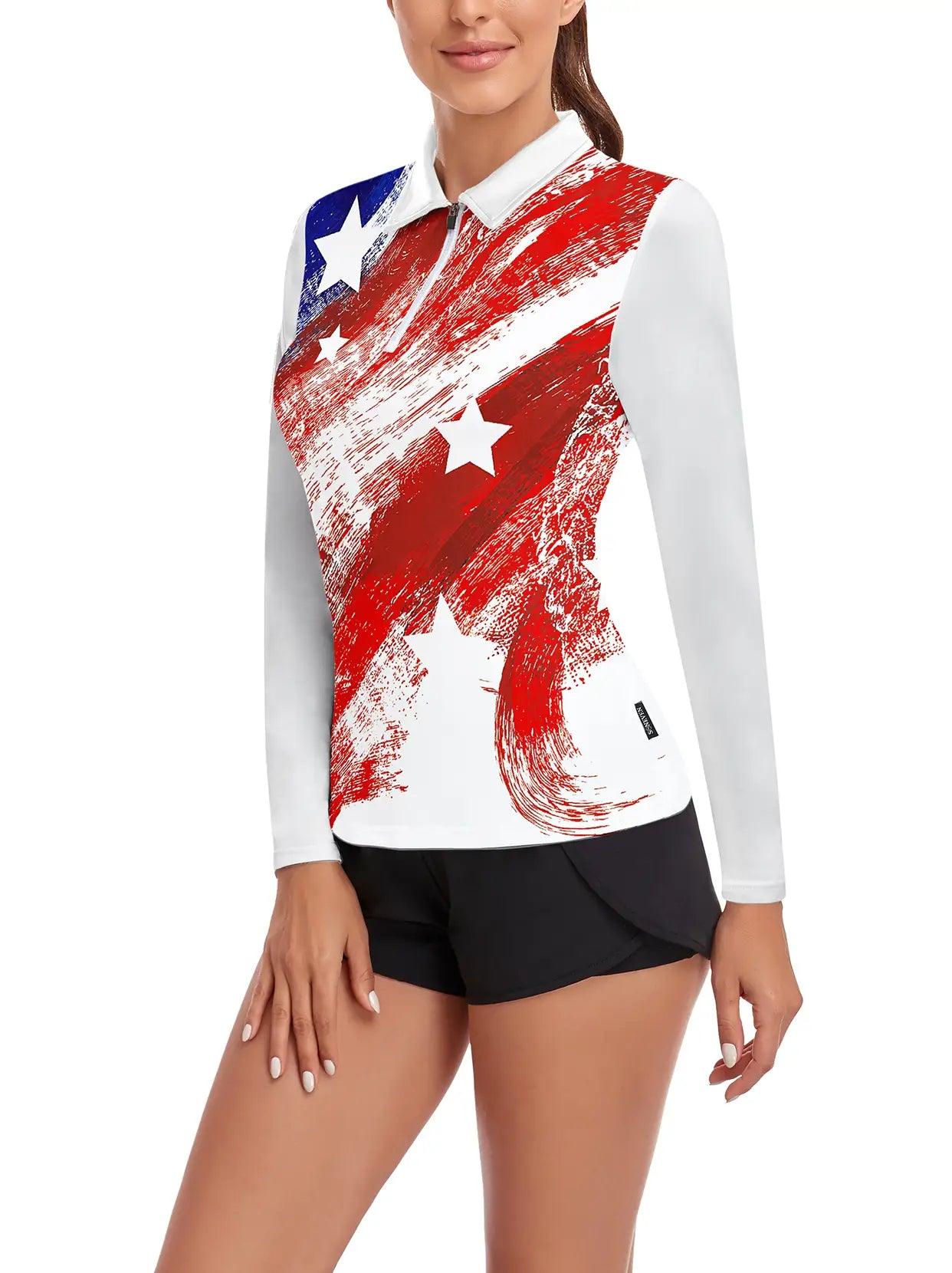 Artistic Flag Print Long Sleeve Polo Shirt