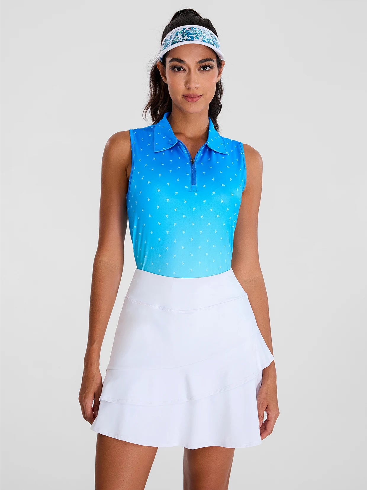 Blue Dot Gradient Print Athletic Polo Shirts For Women