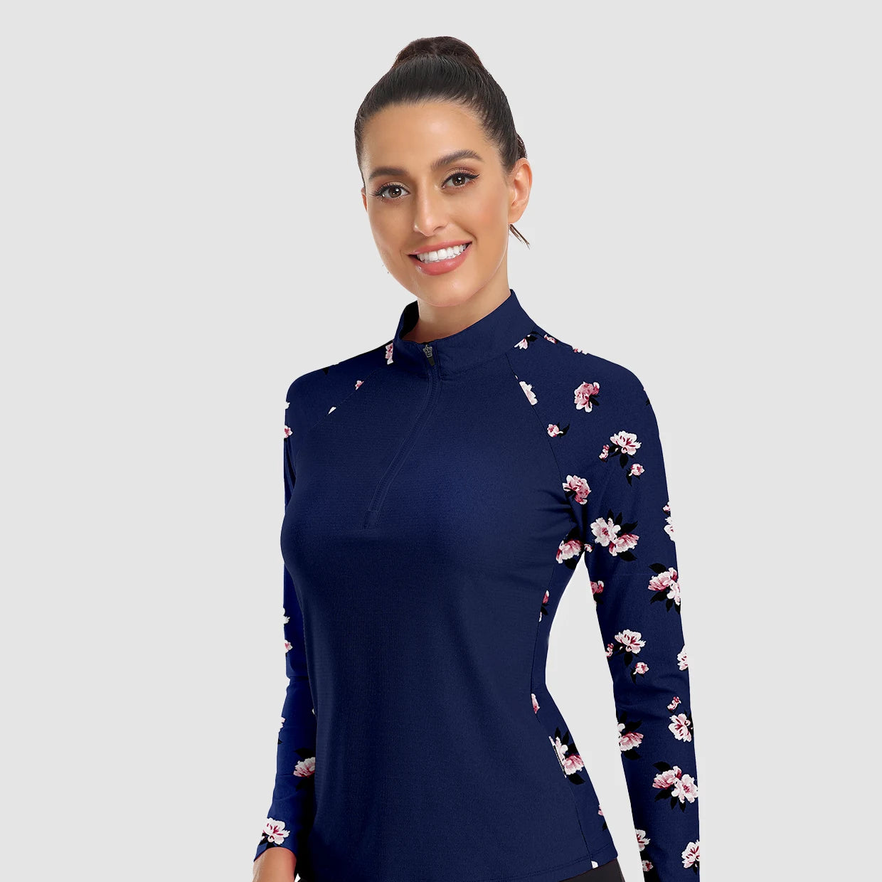 Spring Scenery Print Quarter-zip Long-sleeve Shirt