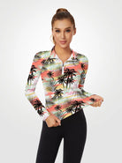 Coconut Tree Quarter-zip Long-sleeve Polo Shirt for Ladies
