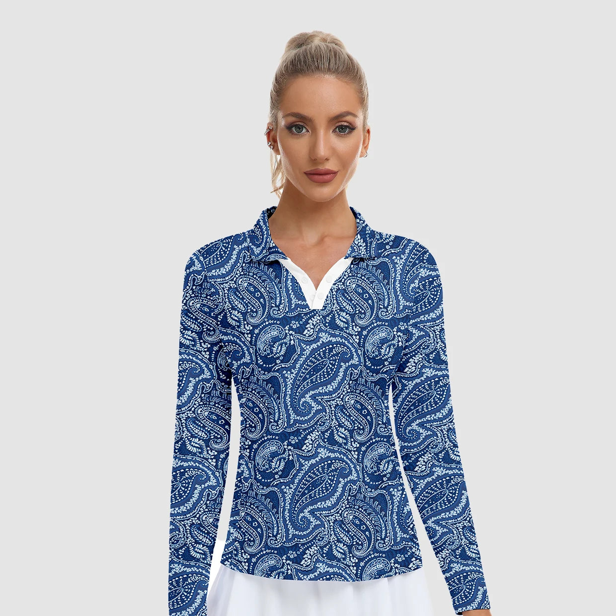 Contrast V-Neck Long-Sleeve Polo Shirts