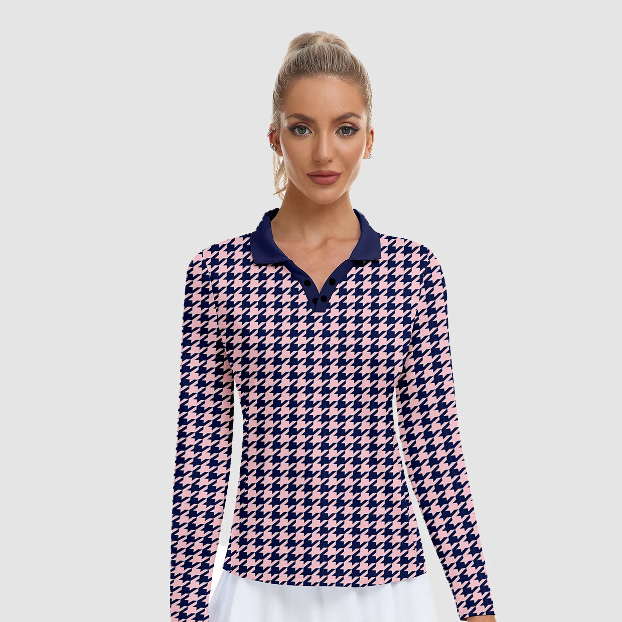 Contrast V-Neck Long-Sleeve Polo Shirts