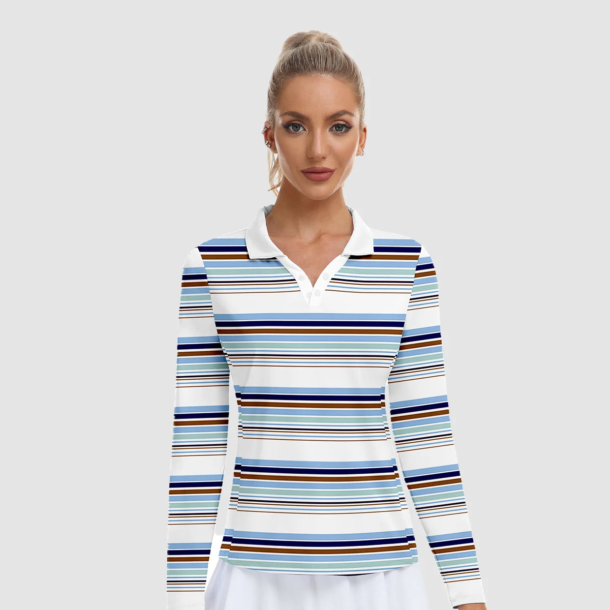 Contrast V-Neck Long-Sleeve Polo Shirts