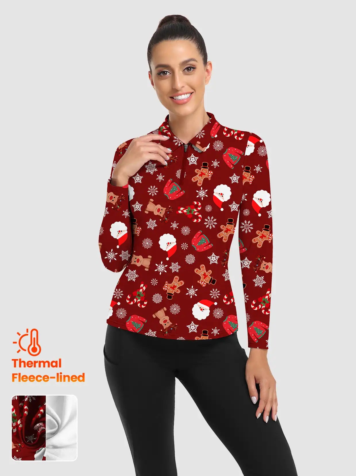 Christmas Quarter-zip Long-sleeve Fleece Polo Top
