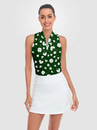 White Shamrock Quarter-zip Sleeveless Polo Shirt For Women