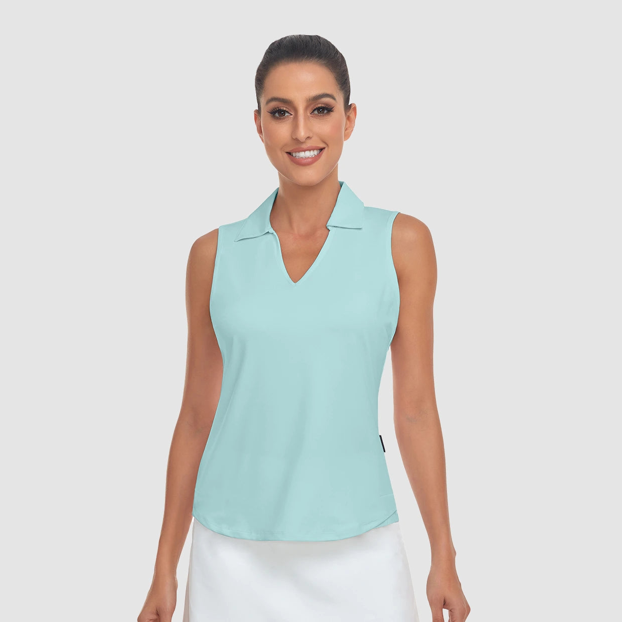 Basic V-neck Sleeveless Polo Shirt for Women