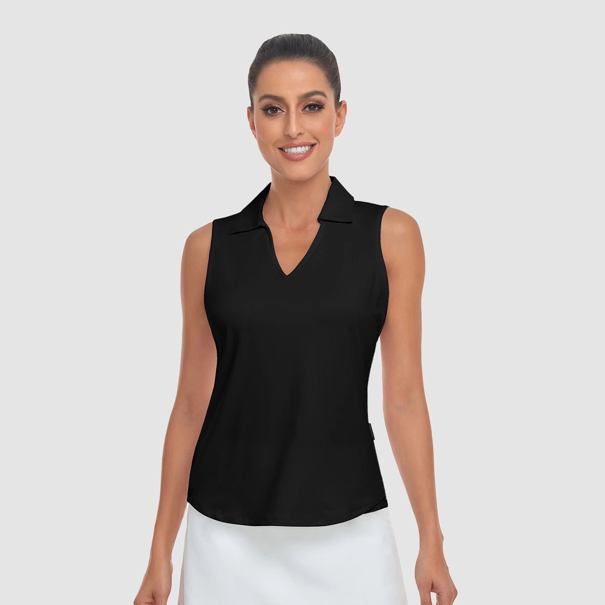 Basic V-neck Sleeveless Polo Shirt for Women