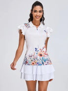 White Flamingo Quarter-zip Ruffled Short-sleeve Polo Shirt