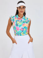 Pineapple Ruffled Sleeveless Button-placket Polo Shirt