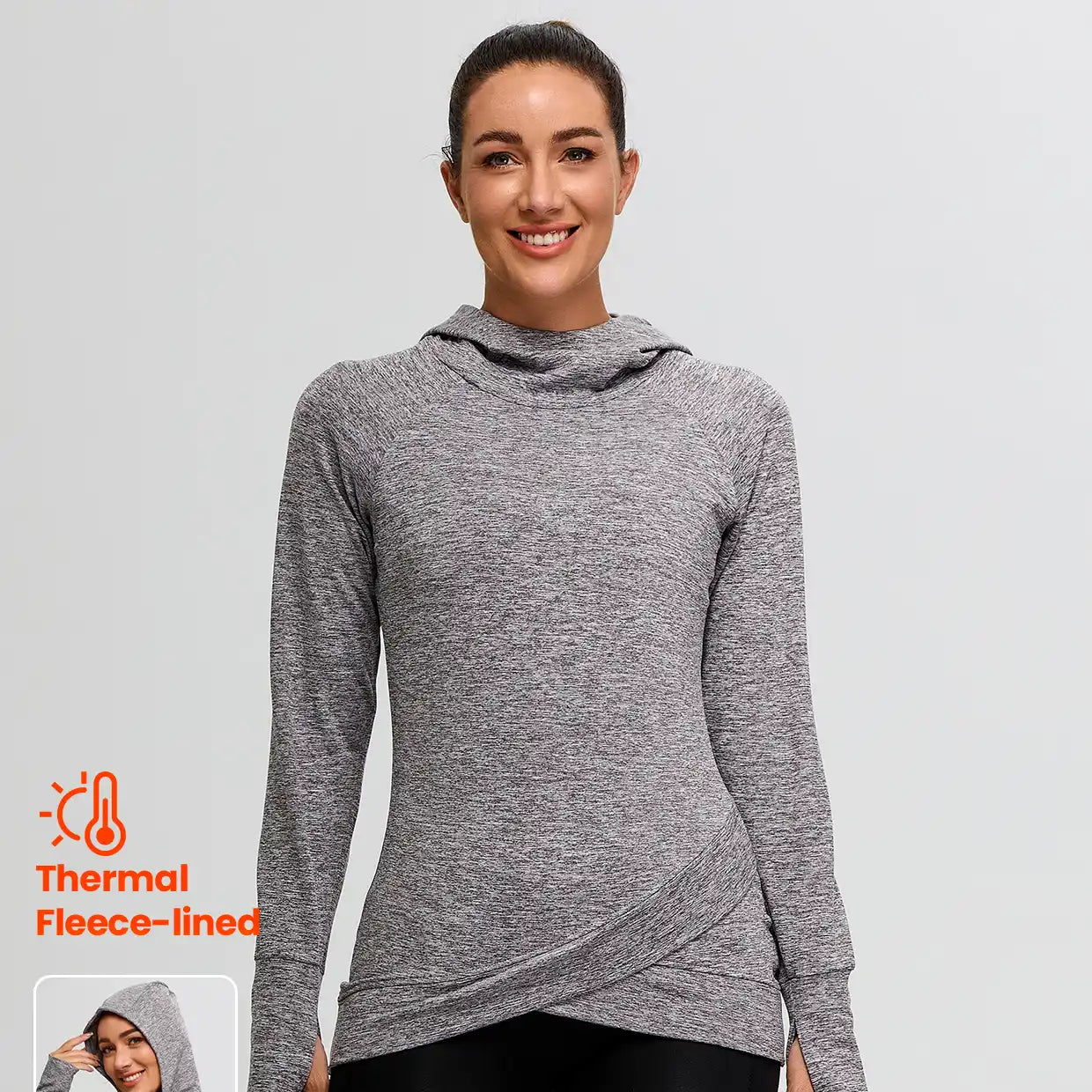 Hoodie Crossed Hem Long-sleeve Thermal Tops