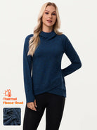 Pullover Hooded Crossed Hem Thermal Top for Women
