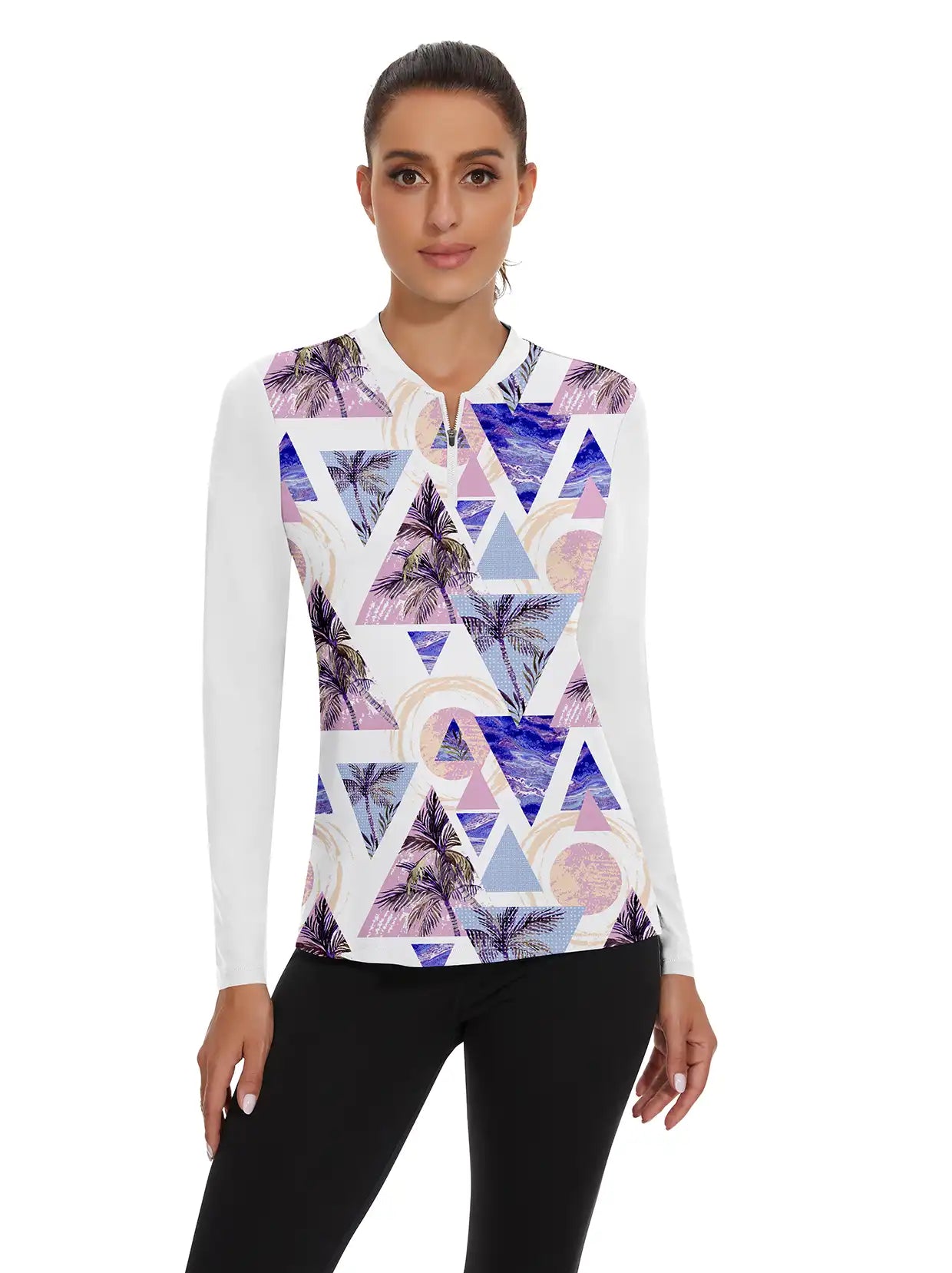 Coconut Tree Quarter-Zip Long-sleeve Shirt for Women