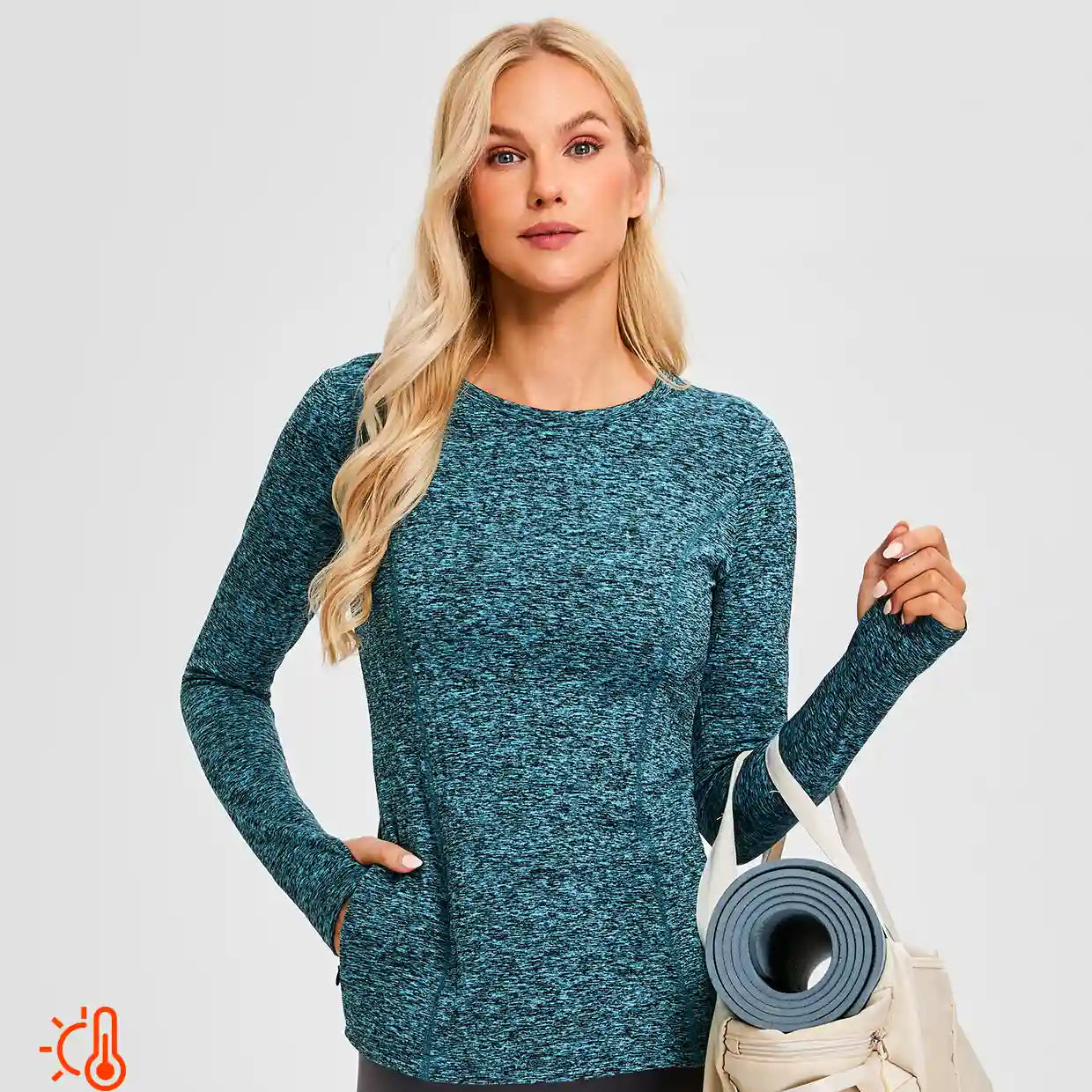 Thermal Pullover Long-sleeve Top with Two Hidden Pockets