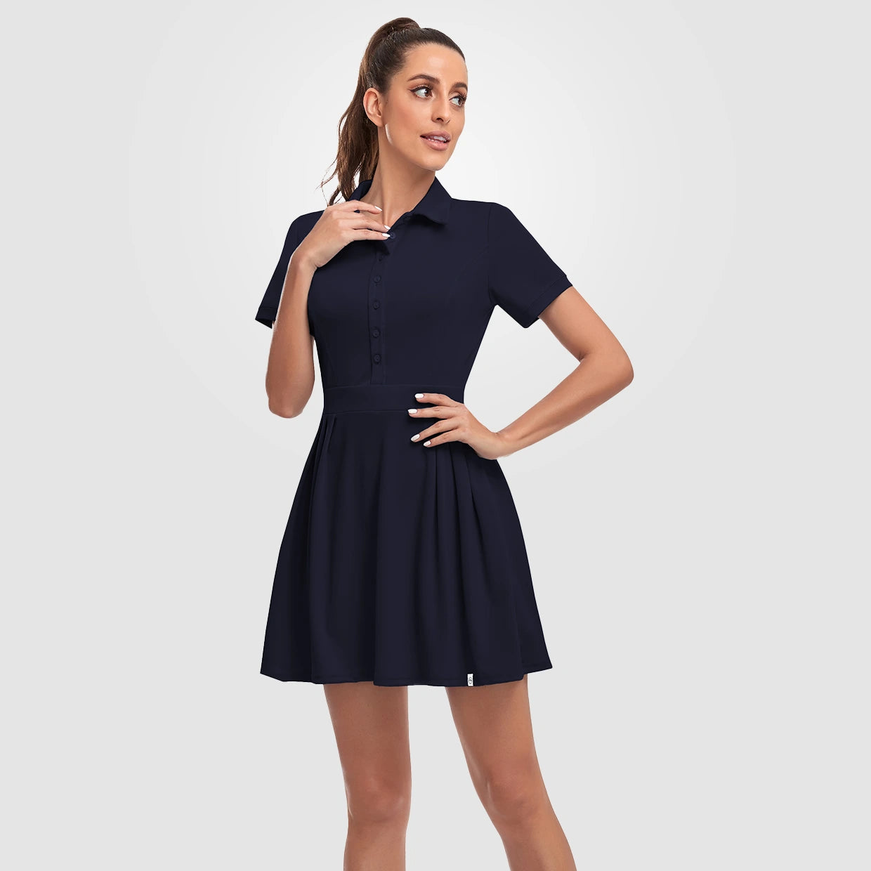 Short-sleeve Athletic 34" Pleated Dresses with Shorts and Pockets
