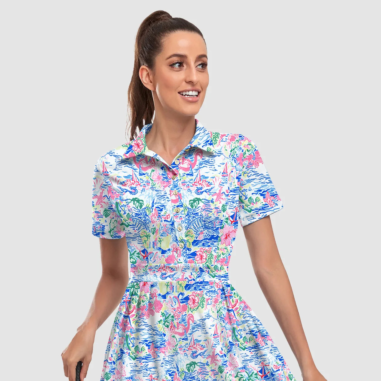 Short-sleeve Athletic 34" Pleated Dresses with Shorts and Pockets