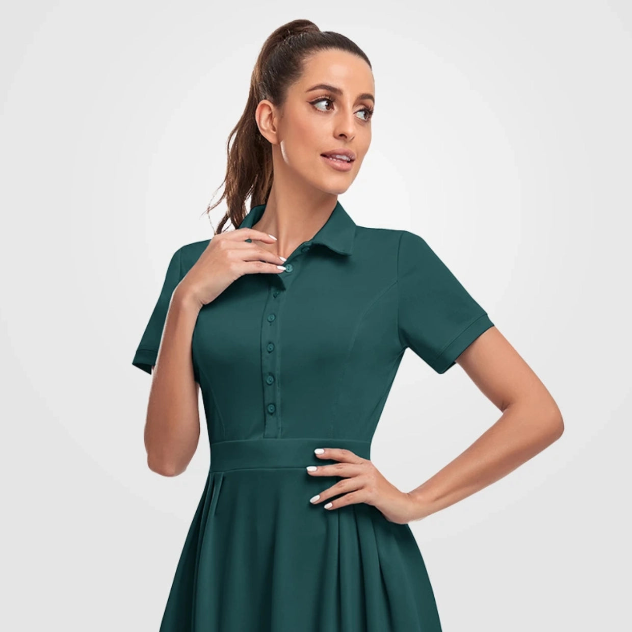 Short-sleeve Athletic 34" Pleated Dresses with Shorts and Pockets