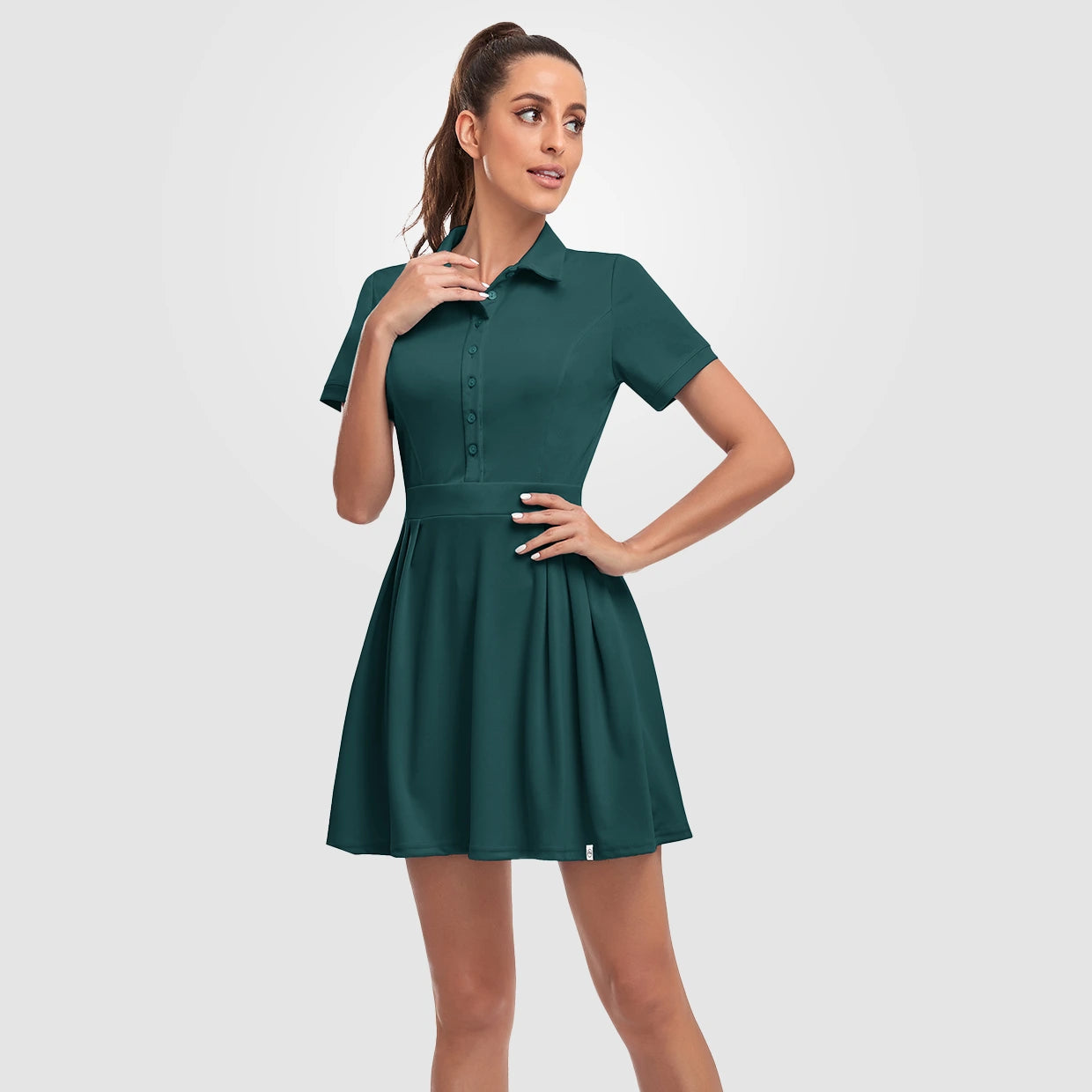 Short-sleeve Athletic 34" Pleated Dresses with Shorts and Pockets