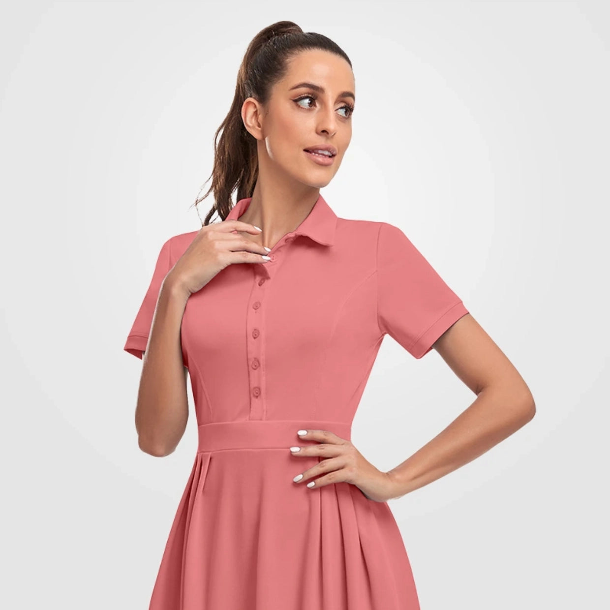Short-sleeve Athletic 34" Pleated Dresses with Shorts and Pockets