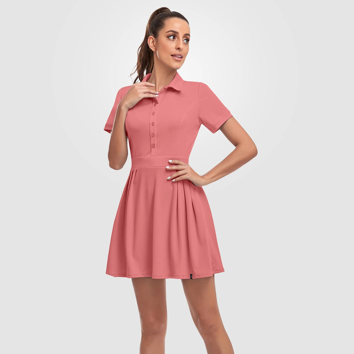 Short-sleeve Athletic 34" Pleated Dresses with Shorts and Pockets