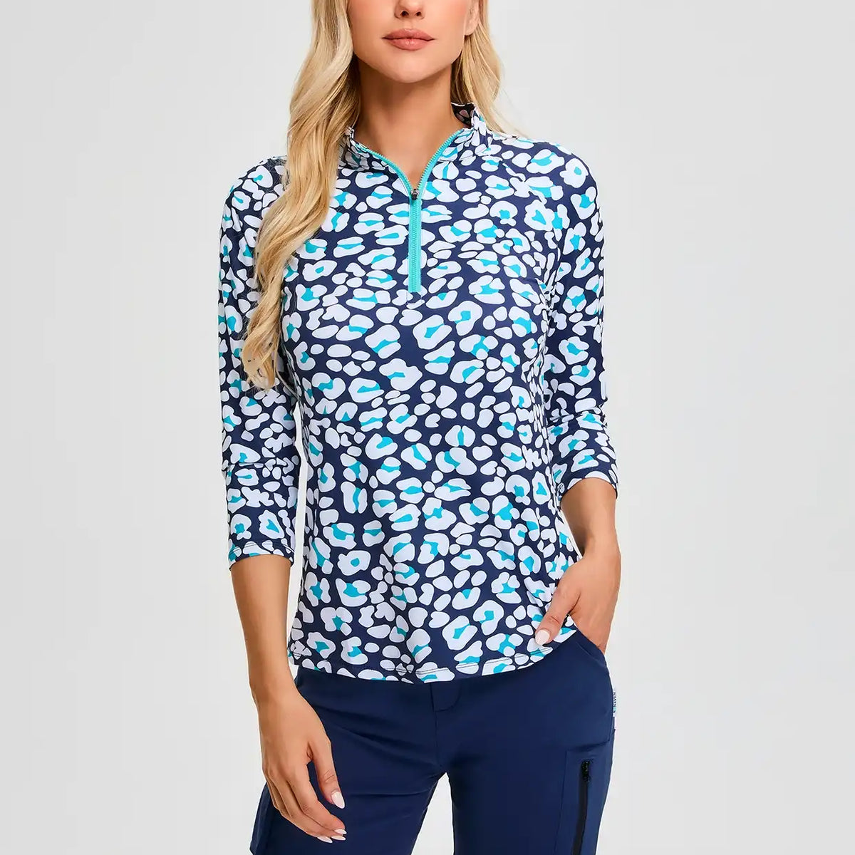 Leopard Teal Print Women's Golf Shirts