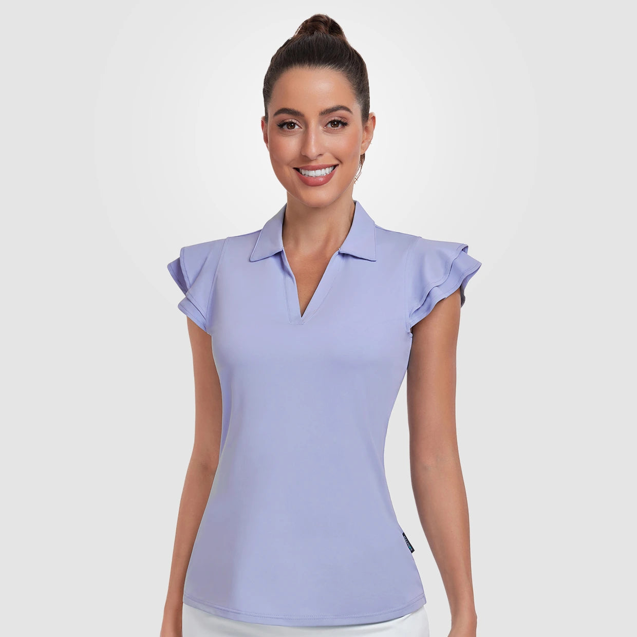 Women's Solid Color V-neck Ruffled Sleeveless Polo Shirt