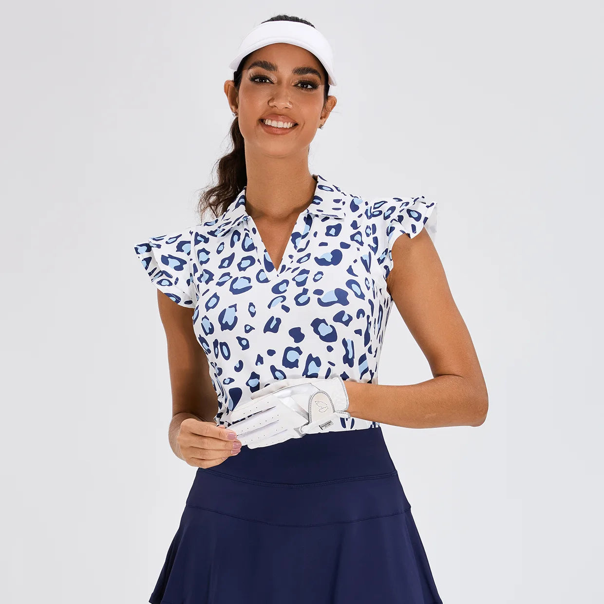 Blue Leopard Ruffled Sleeveless Polo Shirt