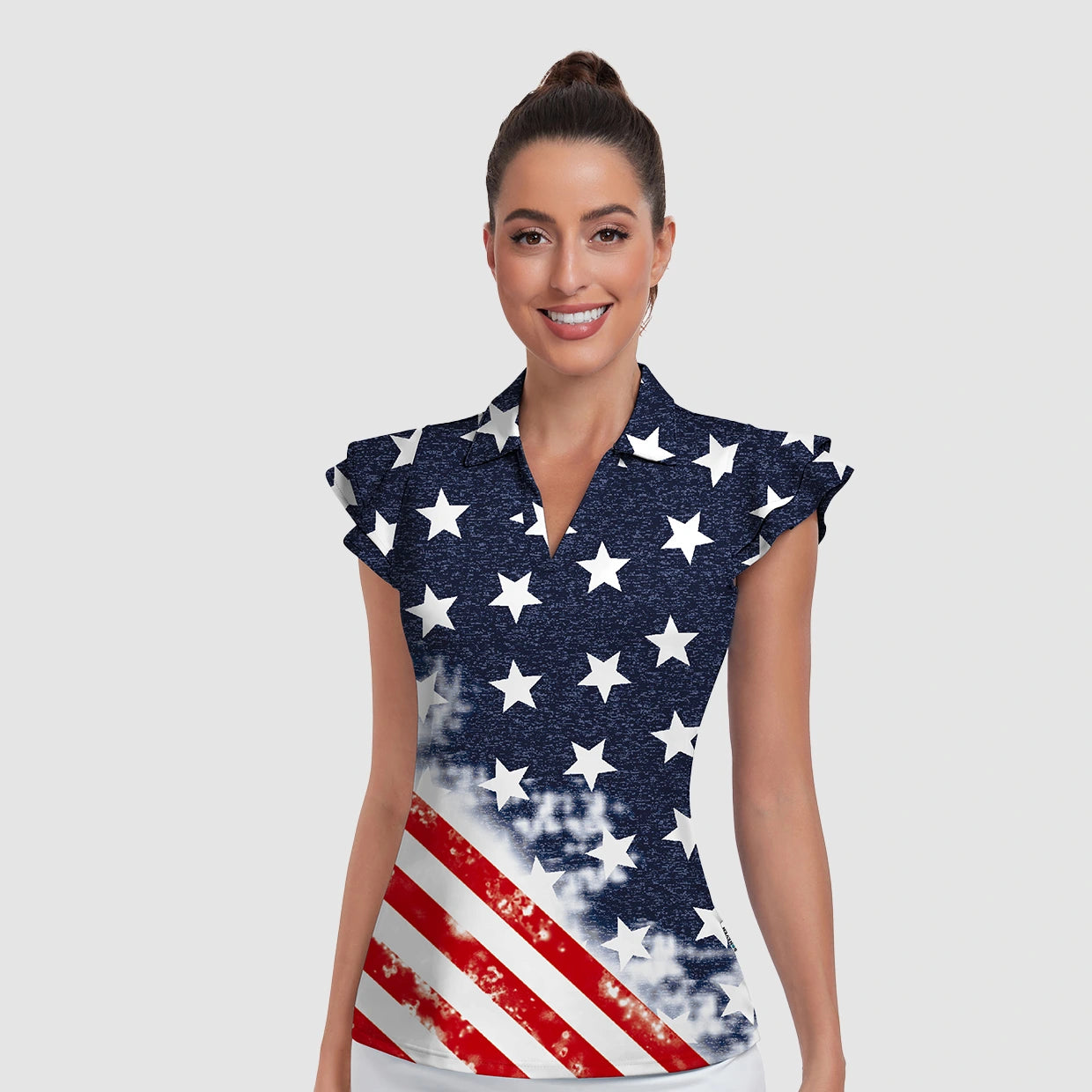 Blue Leopard Ruffled Sleeveless Polo Shirt