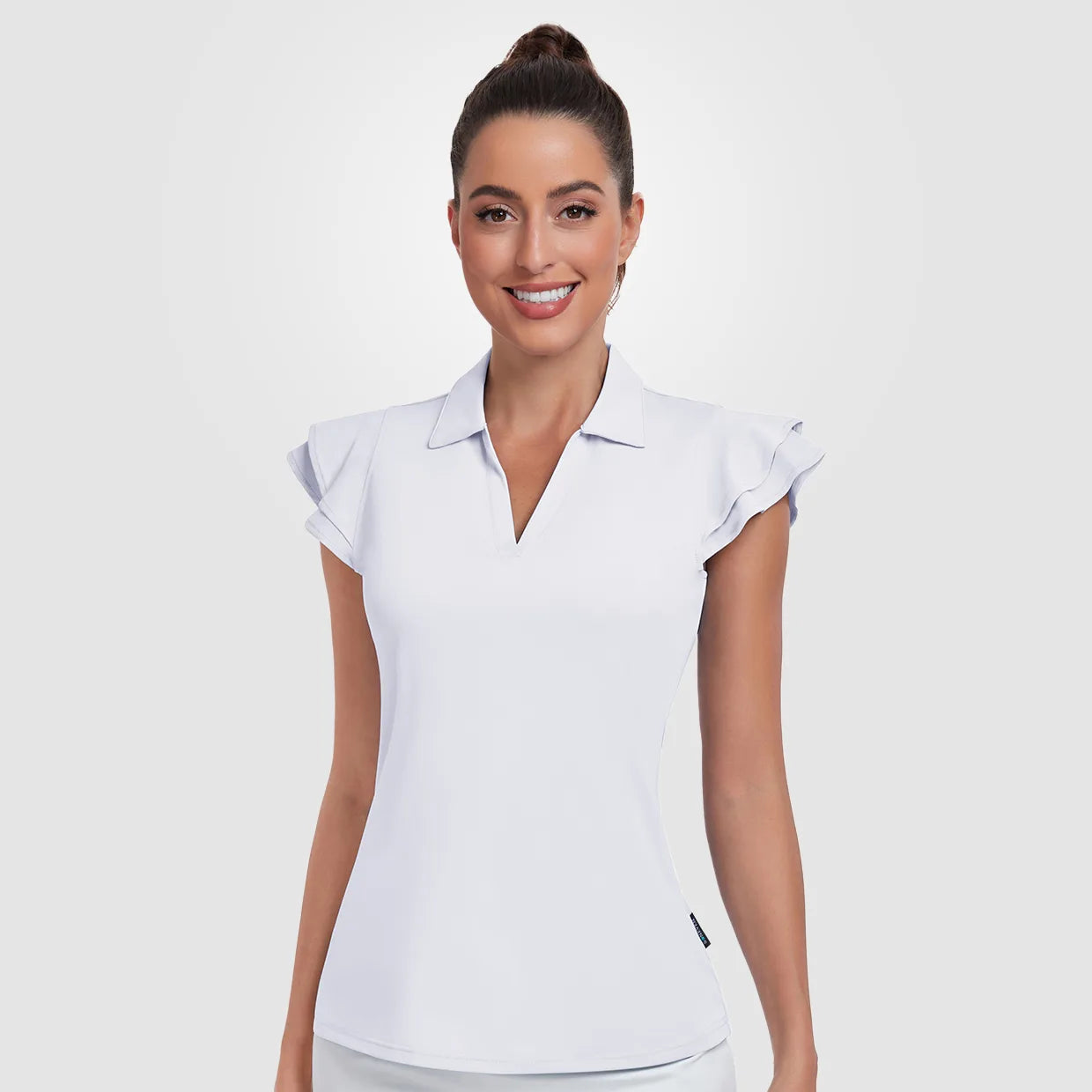 Women's V-neck Ruffled Sleeveless Polo Shirt