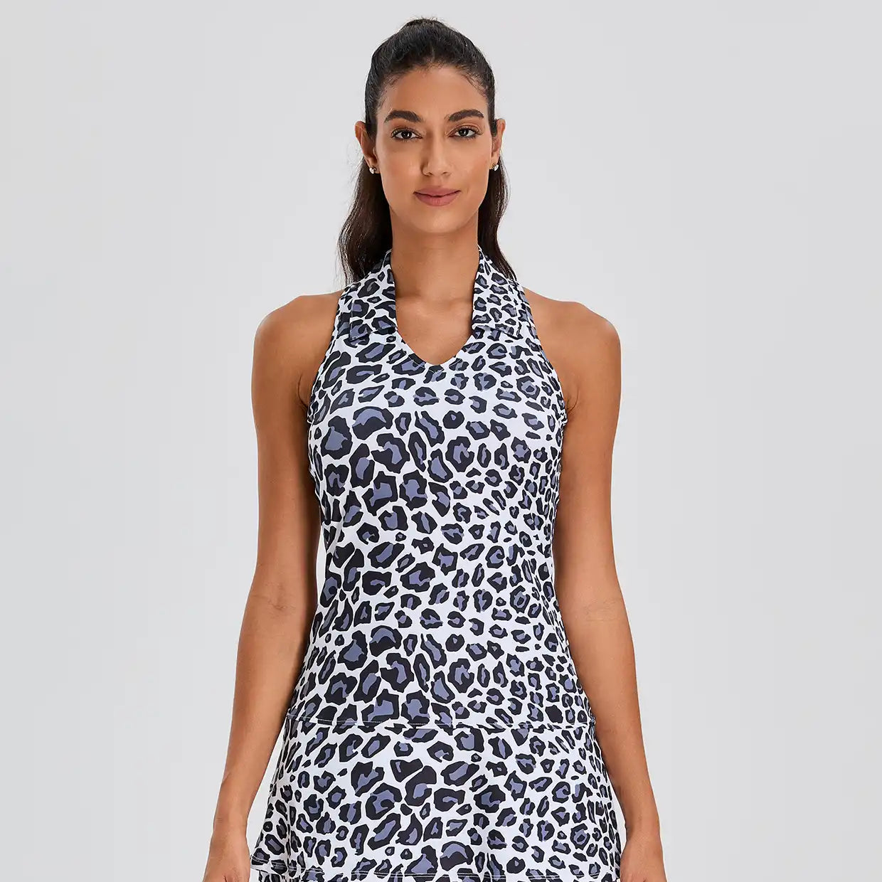 32" Black Leopard Racerback Sleeveless Dress with Shorts