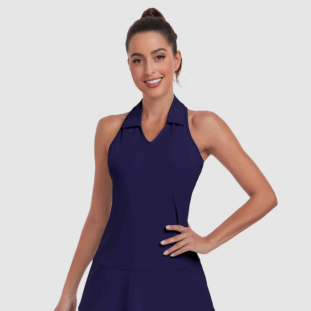 Solid Color 32" V-neck Racerback Athletic Dresses with Shorts