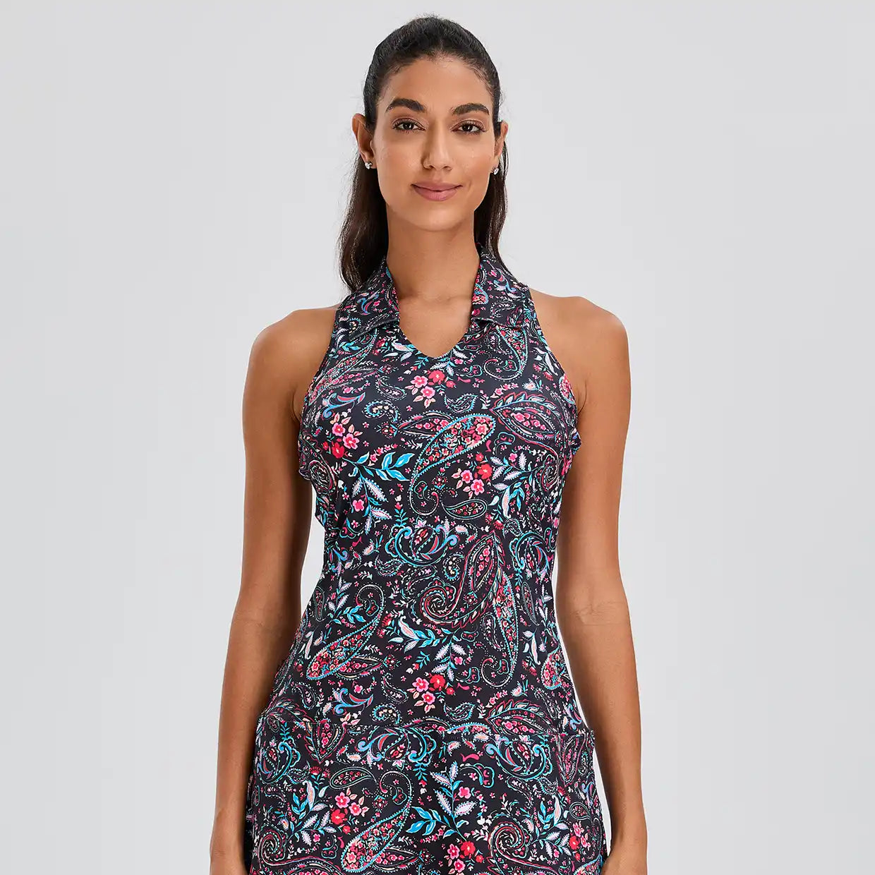 Paisely 32" V-neck Racerback Sleeveless Dress with Shorts