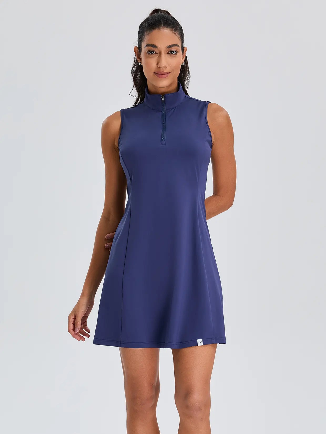 Ladies 33" Quarter-zip Sleeveless Dress with Shorts and Pockets