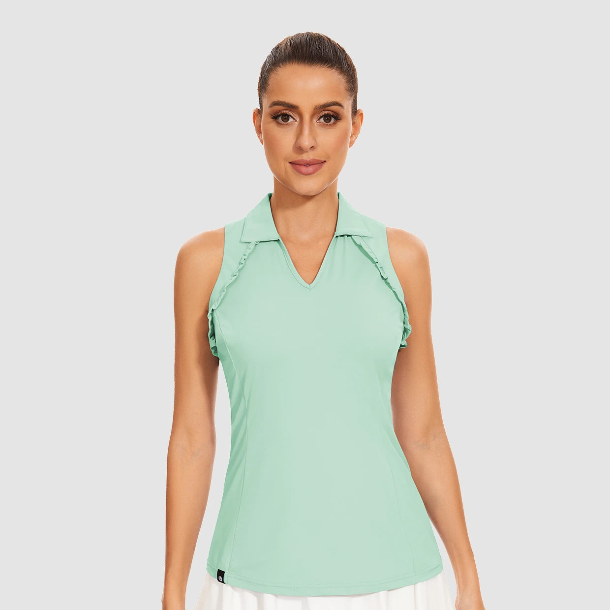 Basic V-Neck Sleeveless Golf Polo Shirt For Women