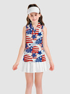 Blue Star V-neck Sleeveless Polo Shirt for Girls