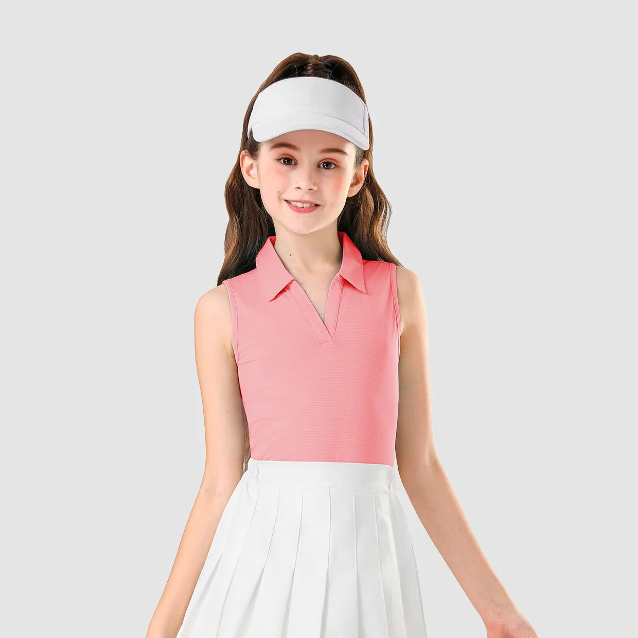 Basic V-neck Sleeveless Polo Top for Girls