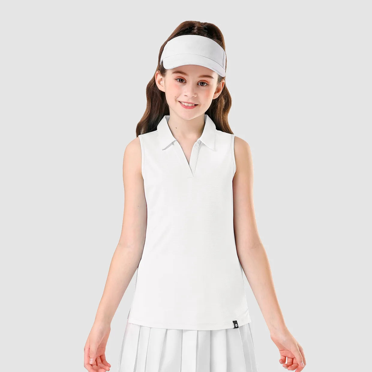 Basic V-neck Sleeveless Polo Top for Girls