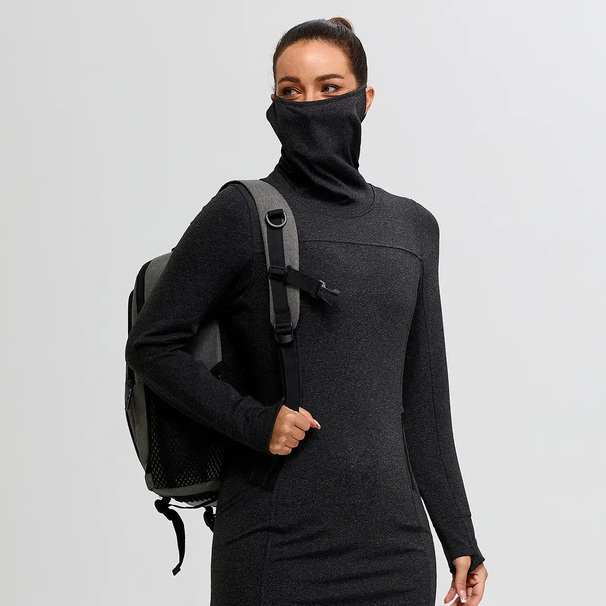 Cowl Neck Long-sleeve Fleece Dress for Women