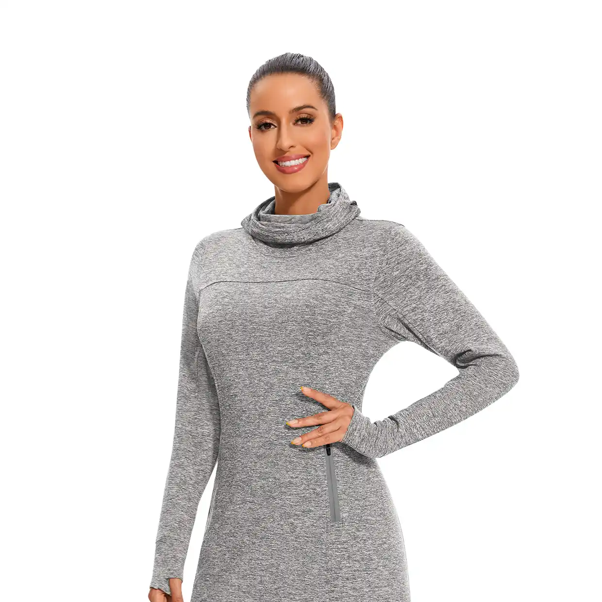 Cowl Neck Long-sleeve Fleece Dress for Women