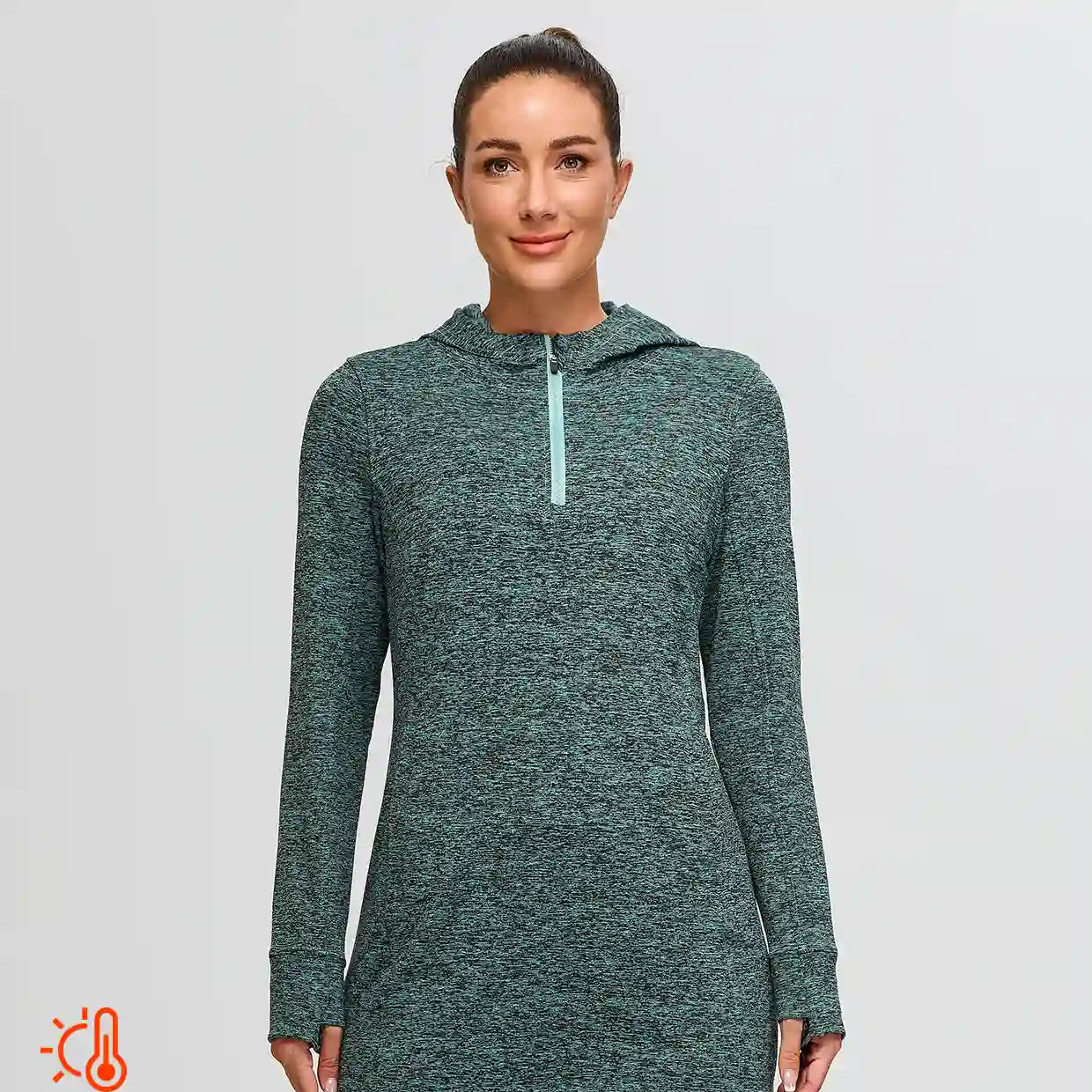 Quarter-zip Hooded Long-sleeve Fleece Dress for Women