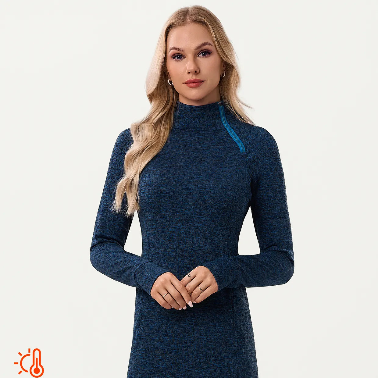 Side-zip 35" Mock Neck Long-sleeve Fleece Dress for Women