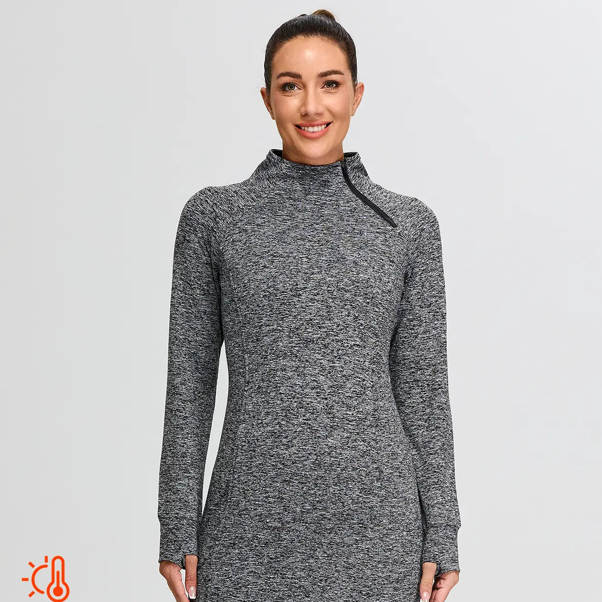 Side-zip 35" Mock Neck Long-sleeve Fleece Dress for Women