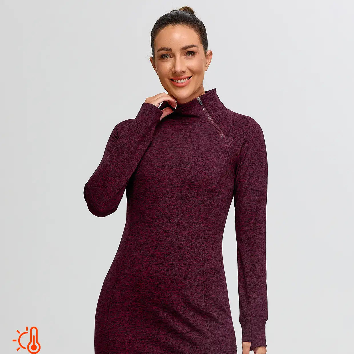 Side-zip 35" Mock Neck Long-sleeve Fleece Dresses