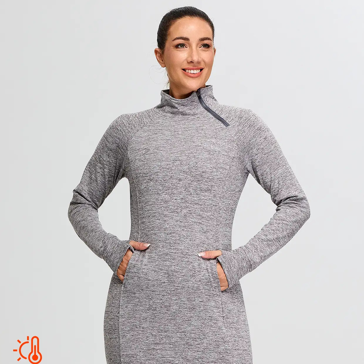 Side-zip 35" Mock Neck Long-sleeve Fleece Dress for Women