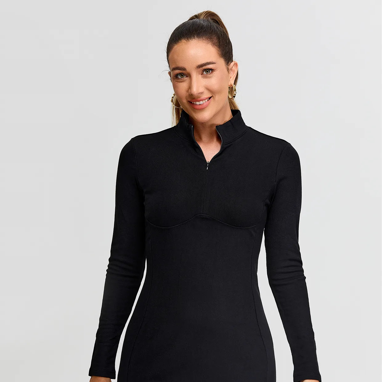 Stand Collar Long-sleeve Thermal Dress For Women