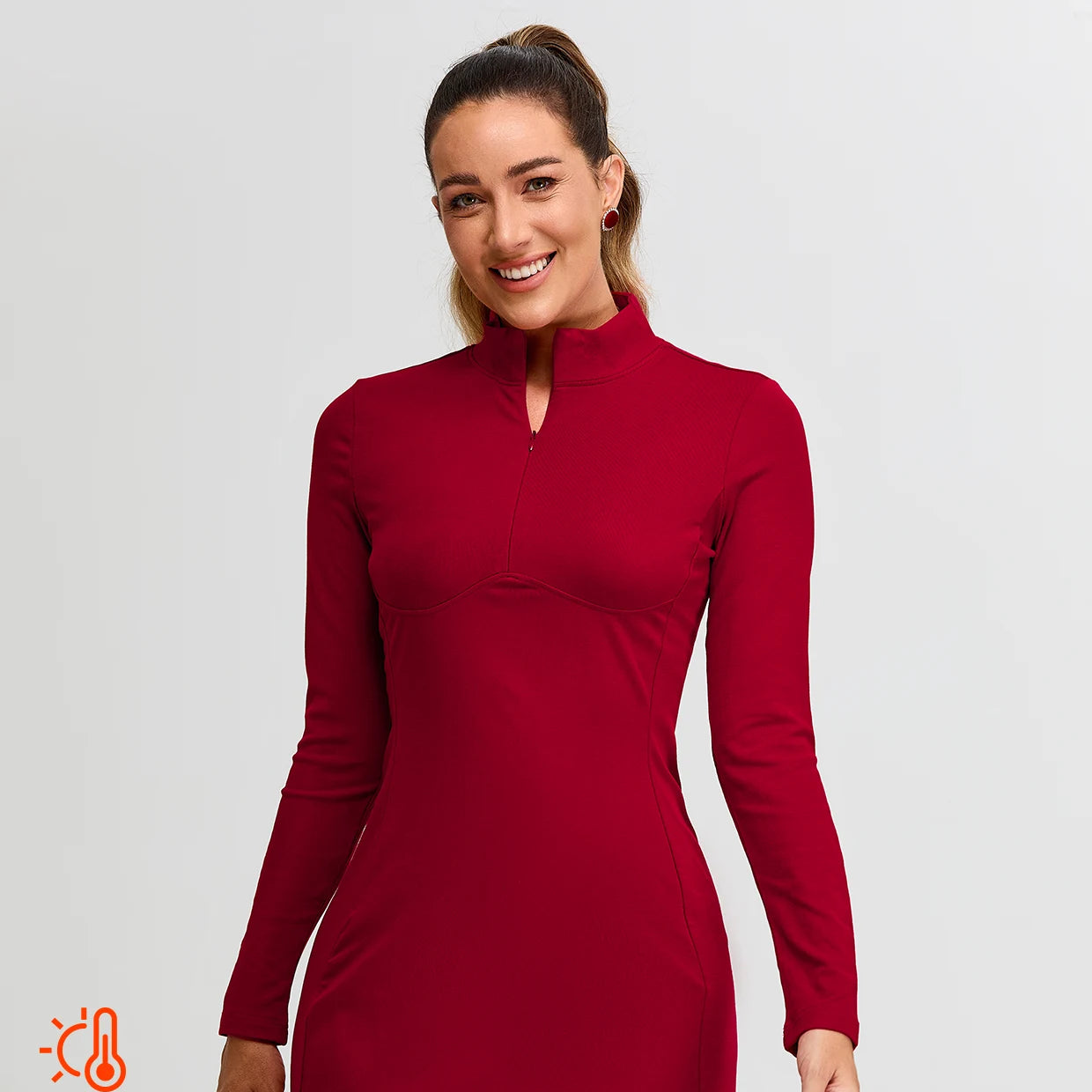 Stand Collar Long-sleeve Thermal Dress For Women