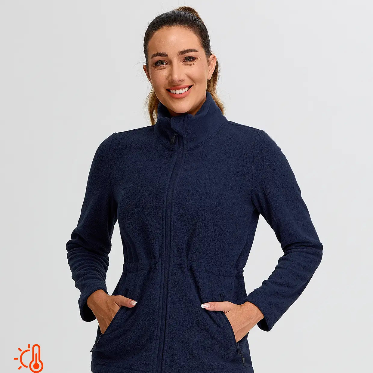 Ladies Basic Full-zip Fleece Jackets with Cinched Waist