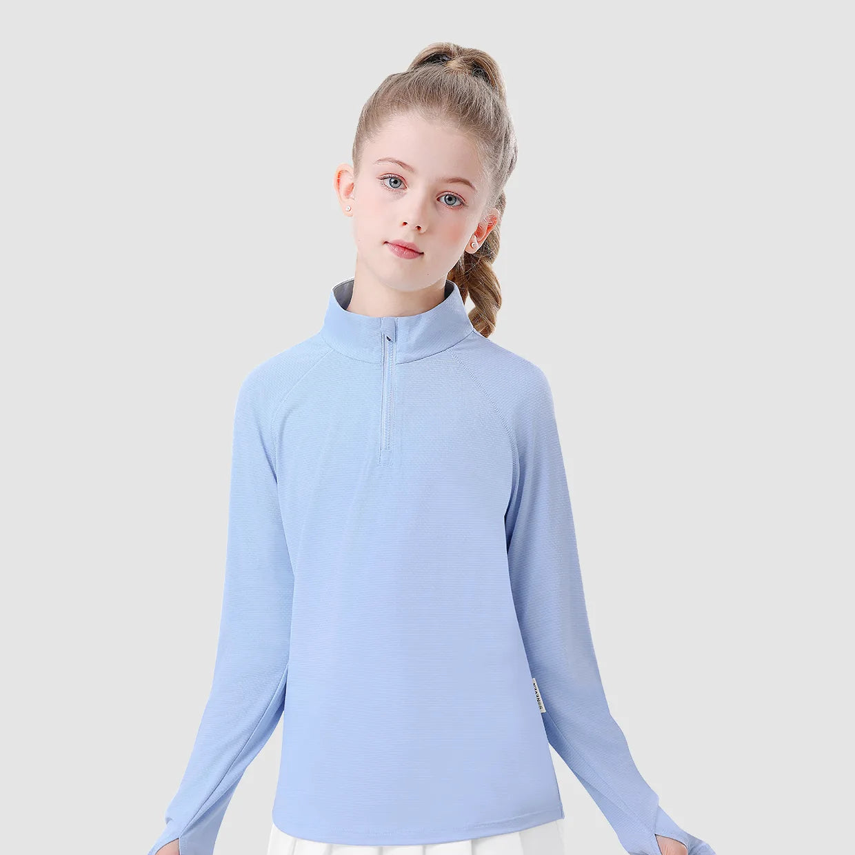 Girls Quartet-zip Long-sleeve Shirt with Thumbhole