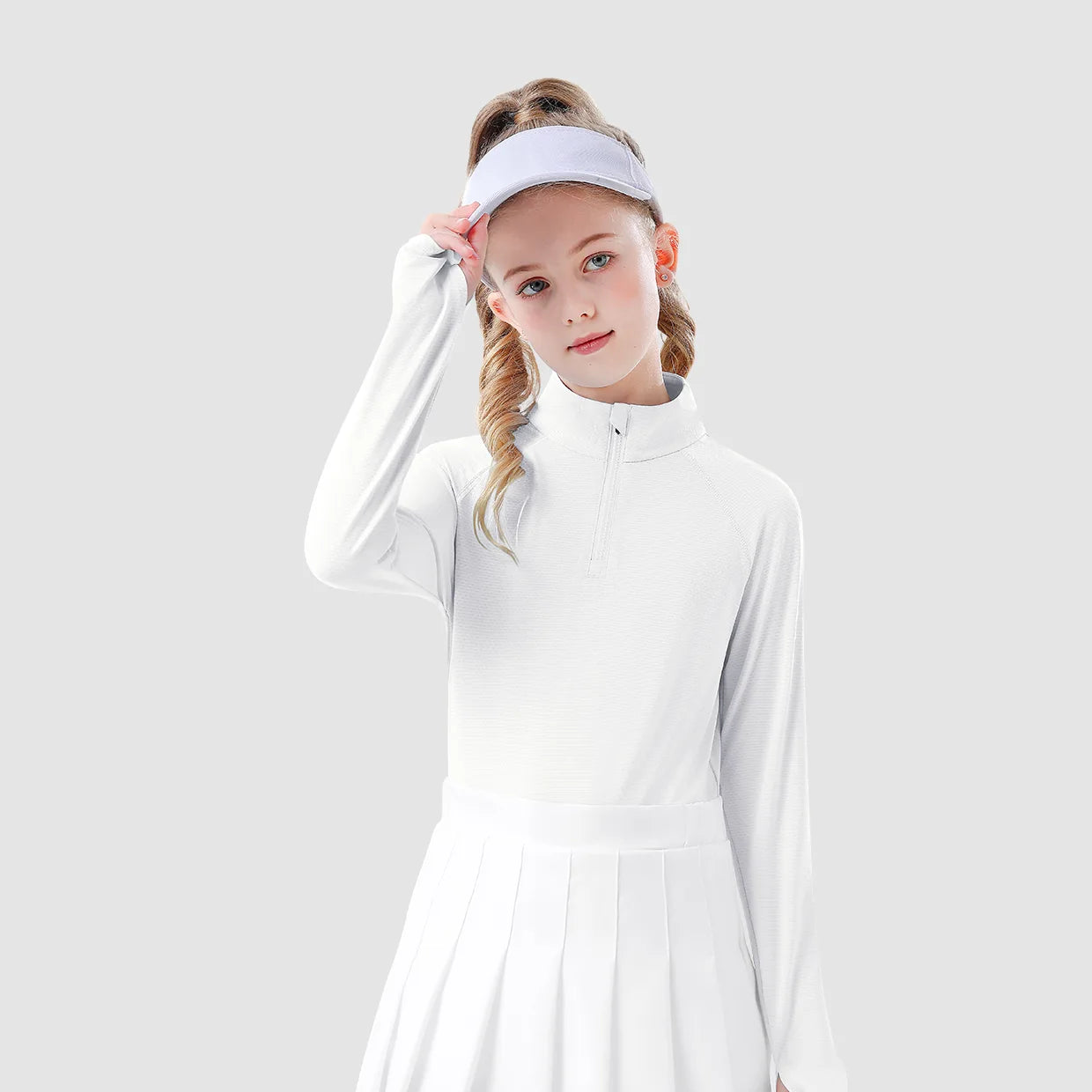 Girls Quarter-zip Long-sleeve Shirt with Thumbhole
