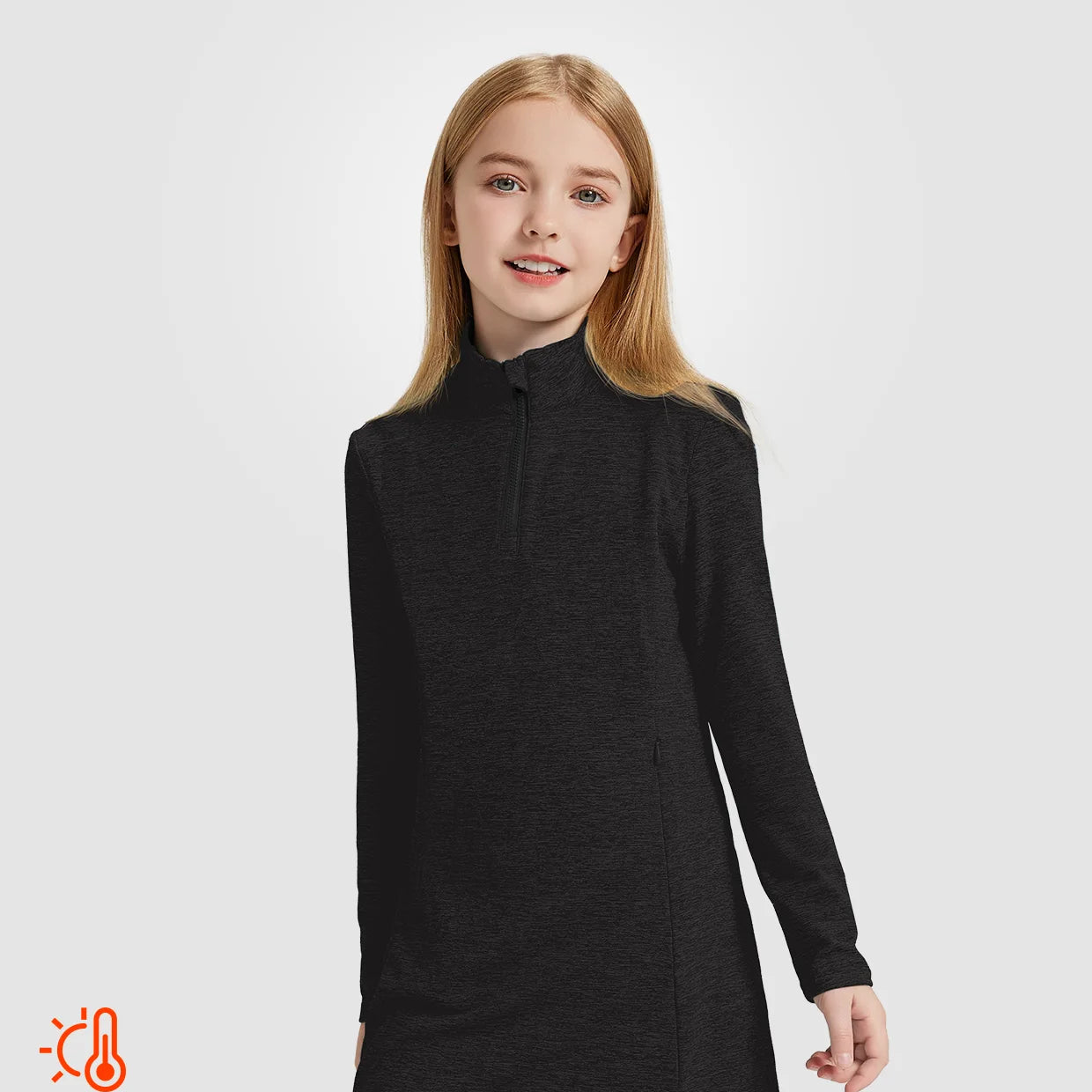Girls Quarter-zip Long-sleeve Fleece Dress with Pockets